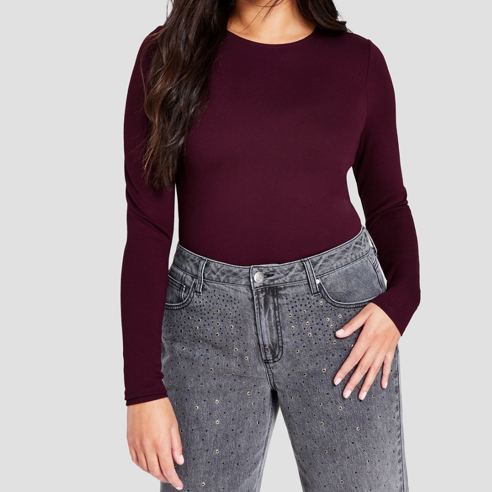 Long sleeve maroon bodysuit